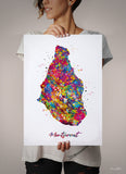 Montserrat Map Watercolor Print Montserrat Art Wall Art Wedding Gift Honeymoon Gift Map Wall Hanging Map Art Gift Wall Wanderlust Art-1371