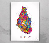 Montserrat Map Watercolor Print Montserrat Art Wall Art Wedding Gift Honeymoon Gift Map Wall Hanging Map Art Gift Wall Wanderlust Art-1371