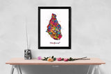 Montserrat Map Watercolor Print Montserrat Art Wall Art Wedding Gift Honeymoon Gift Map Wall Hanging Map Art Gift Wall Wanderlust Art-1371