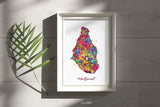 Montserrat Map Watercolor Print Montserrat Art Wall Art Wedding Gift Honeymoon Gift Map Wall Hanging Map Art Gift Wall Wanderlust Art-1371