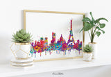 Paris Skyline, Paris Watercolor Print, Paris Painting, Travel Gift, Paris Poster, Wedding Gift, Anniversary Gift, Wall Hanging, Travel-937