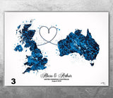 Personalised Map Print Watercolor Print Any Two Maps Moving Abroad Present Distance Gifts Country to Country Customized Wall Art-2634