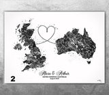 Personalised Map Print Watercolor Print Any Two Maps Moving Abroad Present Distance Gifts Country to Country Customized Wall Art-2634