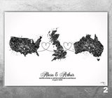 Personalised Map Print Watercolor Print Any Three Maps Moving Abroad Present Distance Gifts Country to Country Customized Wall Art-2945