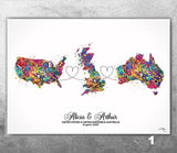 Personalised Map Print Watercolor Print Any Three Maps Moving Abroad Present Distance Gifts Country to Country Customized Wall Art-2945