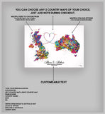 Personalised Map Print Watercolor Print Any Two Maps Moving Abroad Present Distance Gifts Country to Country Customized Wall Art-2634