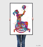 Wheelchair Basketball Girl Watercolor Print Female Woman Basketball Player Gift Wall Art Kids Gift Sports Handball Disability Gift-1773