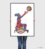 Wheelchair Basketball Girl Watercolor Print Female Woman Basketball Player Gift Wall Art Kids Gift Sports Handball Disability Gift-1772
