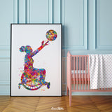 Wheelchair Basketball Girl Watercolor Print Female Woman Basketball Player Gift Wall Art Kids Gift Sports Handball Disability Gift-1772