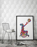 Wheelchair Basketball Girl Watercolor Print Female Woman Basketball Player Gift Wall Art Kids Gift Sports Handball Disability Gift-1772