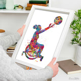 Wheelchair Basketball Girl Watercolor Print Female Woman Basketball Player Gift Wall Art Kids Gift Sports Handball Disability Gift-1772