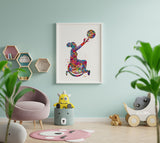 Wheelchair Basketball Girl Watercolor Print Female Woman Basketball Player Gift Wall Art Kids Gift Sports Handball Disability Gift-1772