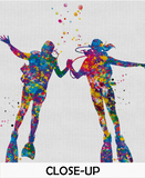 Scuba Divers Couple Love Watercolor Canvas Print Coastal Living Art Print Wall Art Diving Underwater Wall Decor Canvas Art Wall Hanging-793 - CocoMilla