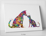 Cat and Dog Watercolor Print Pet Gift Pet Dog Love Friend Dog Friendship Gift Housewarming Gift Pet Wall Art Doglover Gift Veterinary-1636 - CocoMilla