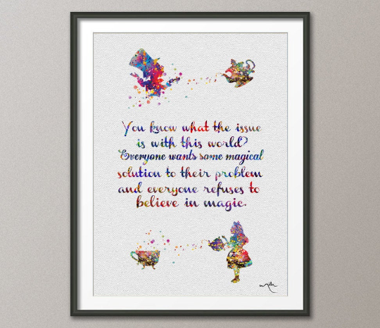 Mad Hatter Tea Party 2 Alice in Wonderland Quote Watercolor Print Tea Time Kitchen Art For Kids Nursery Wedding gift Wall Hanging [NO 435] - CocoMilla
