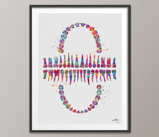 Tooth Chart Watercolor Print Tooth Anatomical Art Dental Clinic Decor Art Dentistry Student Science Graduaiton Dentist Gift Doctor Art-1039 - CocoMilla