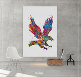 Eagle Watercolor Print Bird Painting Canvas Print Animal Safari Wildlife Birds USA American Bald Eagle Hunter Gift Hunting Wall Art-1468 - CocoMilla