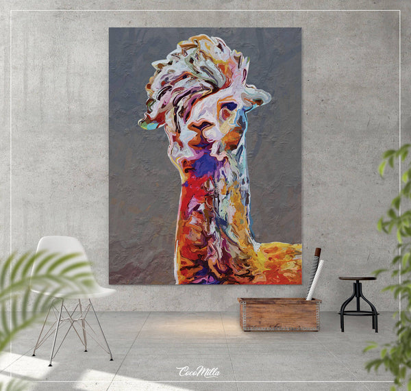 Llama oil painting, Canvas print,  Alpaca painting, Llama Print, Nursery decor, Animal decor, Abstract painting, Abstract art, Christmas-921