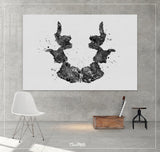 Rorschach Inkblot Test Card 7 BW Watercolor Print Psychology Psychiatry Psychotherapist Psychological Psychologist Clinic Medical Art-1319