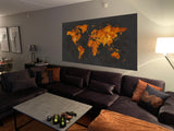 World Map CANVAS Print Extra Large Copper World Art Push Pin Travel Map Rustic World Map Antiques Map Art Wanderlust Pushpin Trawel Map-1236