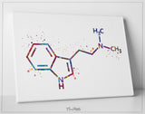 DMT Molecule Watercolor Print Chemical Molecule Symbol Wall Art Nerd Science Biology Medical Art Chemistry Laboratory Medical Clinic-1646