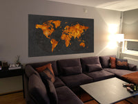 World Map CANVAS Print Extra Large Copper World Art Push Pin Travel Map Rustic World Map Antiques Map Art Wanderlust Pushpin Trawel Map-1236