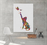 Cat and Butterflys Watercolor Print Cat Lover Wall Art Home Decor Kitty Cat Painting Kitten Housewarming Cat Butterflies Wall Hanging-1613
