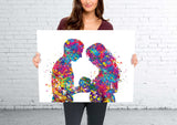 Father and Pregnant Mother with Baby Watercolor Print New Mom and Father Parents Love Gift Wall Art Family Wedding Gift Art Home Decor-1665