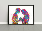Father and Pregnant Mother with Baby Watercolor Print New Mom and Father Parents Love Gift Wall Art Family Wedding Gift Art Home Decor-1665
