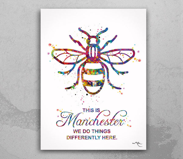 Manchester Bee Watercolor Print This is Manchester Quote Inspirational Wall Art Poster Wall Decor Home Worker Bee Decor Wall Hanging-1394