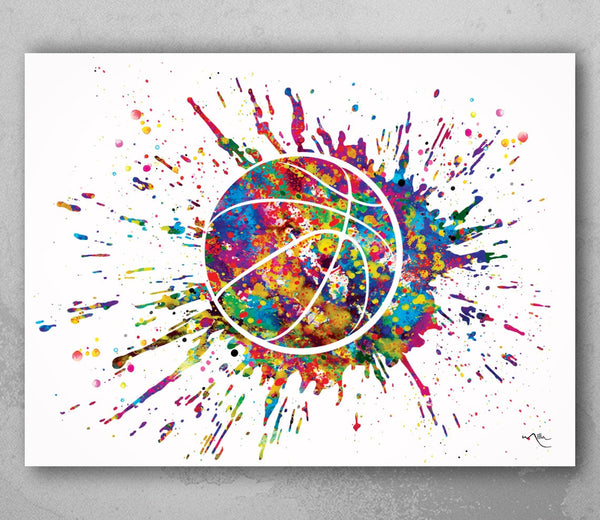 Basketball BALL Watercolor Print Jumpman Basketball Sport Wall Art NBA Poster Wall Decor Art Geek Nerd Sports Basketball Wall Hanging-1571