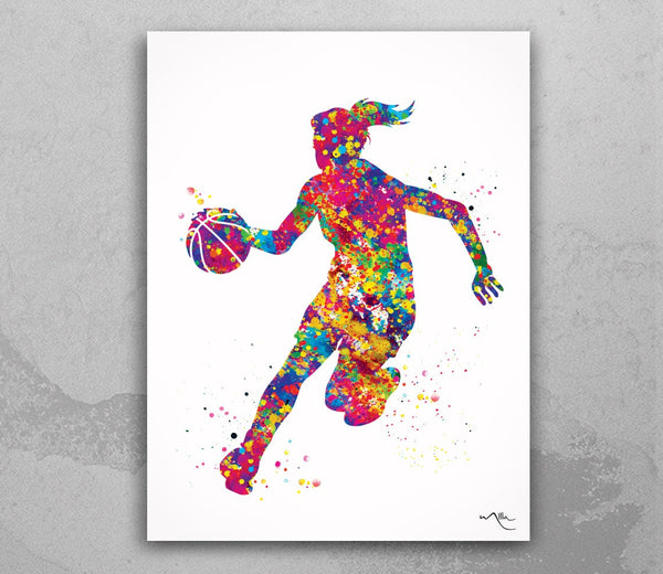 Basketball Player Girl Watercolor Print Female Woman Mom Basketball Player Gift Sport Wall Art Sports Basketball Decor Wall Hanging-1572