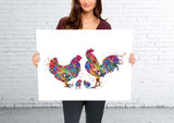 Chicken Family Watercolor Print Housewarming Gift Family Love Nursery Chicken and Chicks Hen and Baby Chicks Farm Animal Country House-1709