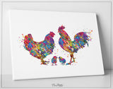 Chicken Family Watercolor Print Housewarming Gift Family Love Nursery Chicken and Chicks Hen and Baby Chicks Farm Animal Country House-1709