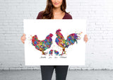 Chicken Family Personalised Watercolor Print Housewarming Gift Family Love Nursery Chicken and Chicks Hen and Baby Chicks Farm Animal-1710