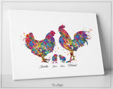 Chicken Family Personalised Watercolor Print Housewarming Gift Family Love Nursery Chicken and Chicks Hen and Baby Chicks Farm Animal-1710
