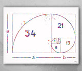 Fibonacci Spiral Watercolor Print Fibonacci Sequence Numbers Golden Spiral Geometric Art Golden Ratio Science Art Dorm Wall Mathematics-1041