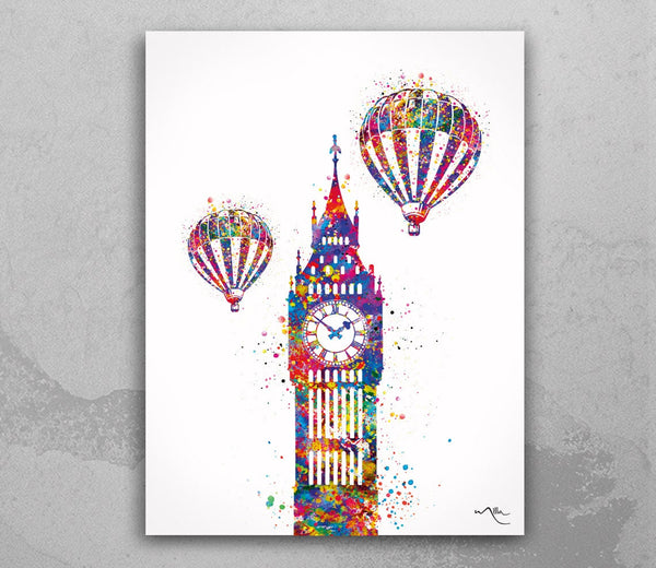 Big Ben Watercolor Print Vintage Retro Old Hot Air Balloon London England Wall Art Travel Gift Poster Wall Decor Home Decor Wall Hanging-532