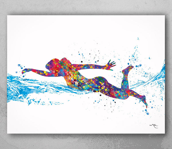 Swimmer Girl Watercolor Print Female Swimmer Art Gift Housewarming Swimming Wall Decor Girl's Room Decor Nursery Sport Winner Wall Art-568