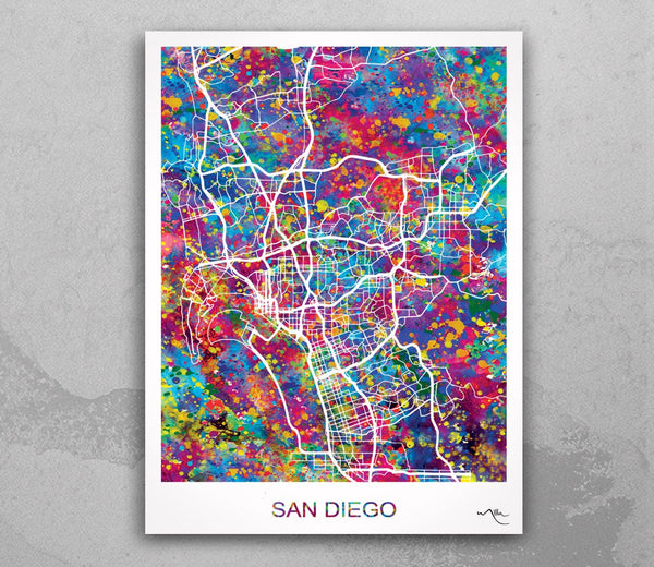 San Diego Map Art Watercolor Print Wall Art California City Wanderlust Decor USA Wall Hanging Map of San Diego Poster Gift Travel Gift-1738
