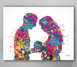 Father and Pregnant Mother with Baby Watercolor Print New Mom and Father Parents Love Gift Wall Art Family Wedding Gift Art Home Decor-1665