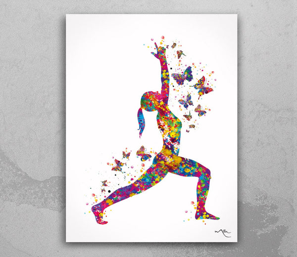 Warrior I Yoga Art Butterfly Watercolor Print Virabhadrasana I Yoga Print Yoga Yoga PoseYogi Yoga Studio Yoga Wall Decor Yoga Wall ,Art-121