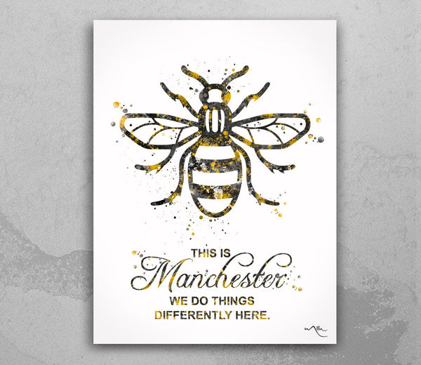 Manchester Bee Watercolor Print This is Manchester Quote Inspirational Wall Art Poster Wall Decor Home Worker Bee Decor Wall Hanging-109