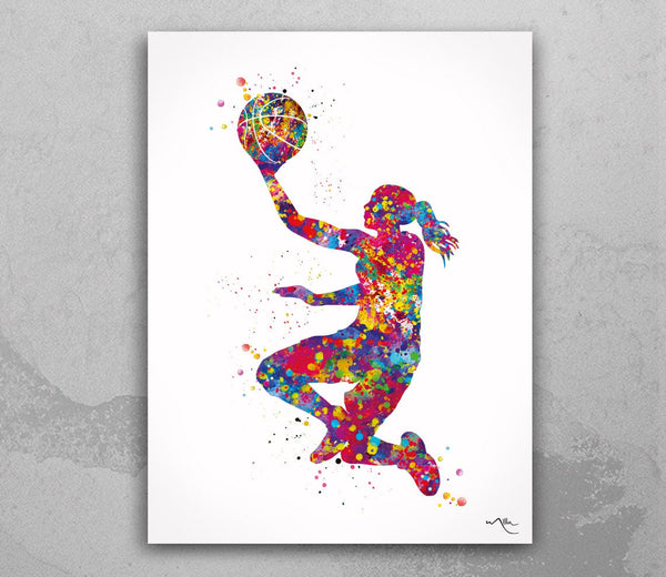 Basketball Player Girl Watercolor Print Female Woman Mom Basketball Player Gift Sport Wall Art Sports Basketball Art Decor Wall Hanging-1751