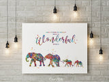 Elephants Family with Two Babies What a Wonderful World Quote Watercolor Print Wedding Gift Wall Art Anniversary Wall Art Baby Shower-1699