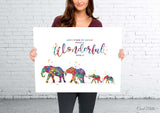 Elephants Family with Two Babies What a Wonderful World Quote Watercolor Print Wedding Gift Wall Art Anniversary Wall Art Baby Shower-1699