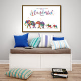 Elephants Family with Two Babies What a Wonderful World Quote Watercolor Print Wedding Gift Wall Art Anniversary Wall Art Baby Shower-1699