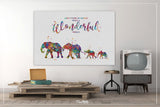 Elephants Family with Two Babies What a Wonderful World Quote Watercolor Print Wedding Gift Wall Art Anniversary Wall Art Baby Shower-1699