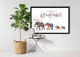 Elephants Family with Two Babies What a Wonderful World Quote Watercolor Print Wedding Gift Wall Art Anniversary Wall Art Baby Shower-1699