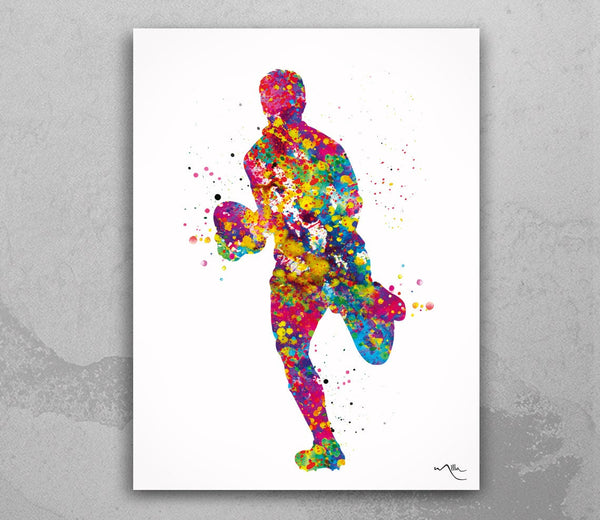 Rugby Player Art Watercolor Print Gift Man Boy Nursery Dorm Room Ball Poster Wall Art Wall Decor Run With Your Heart Sport Wall Art-1310